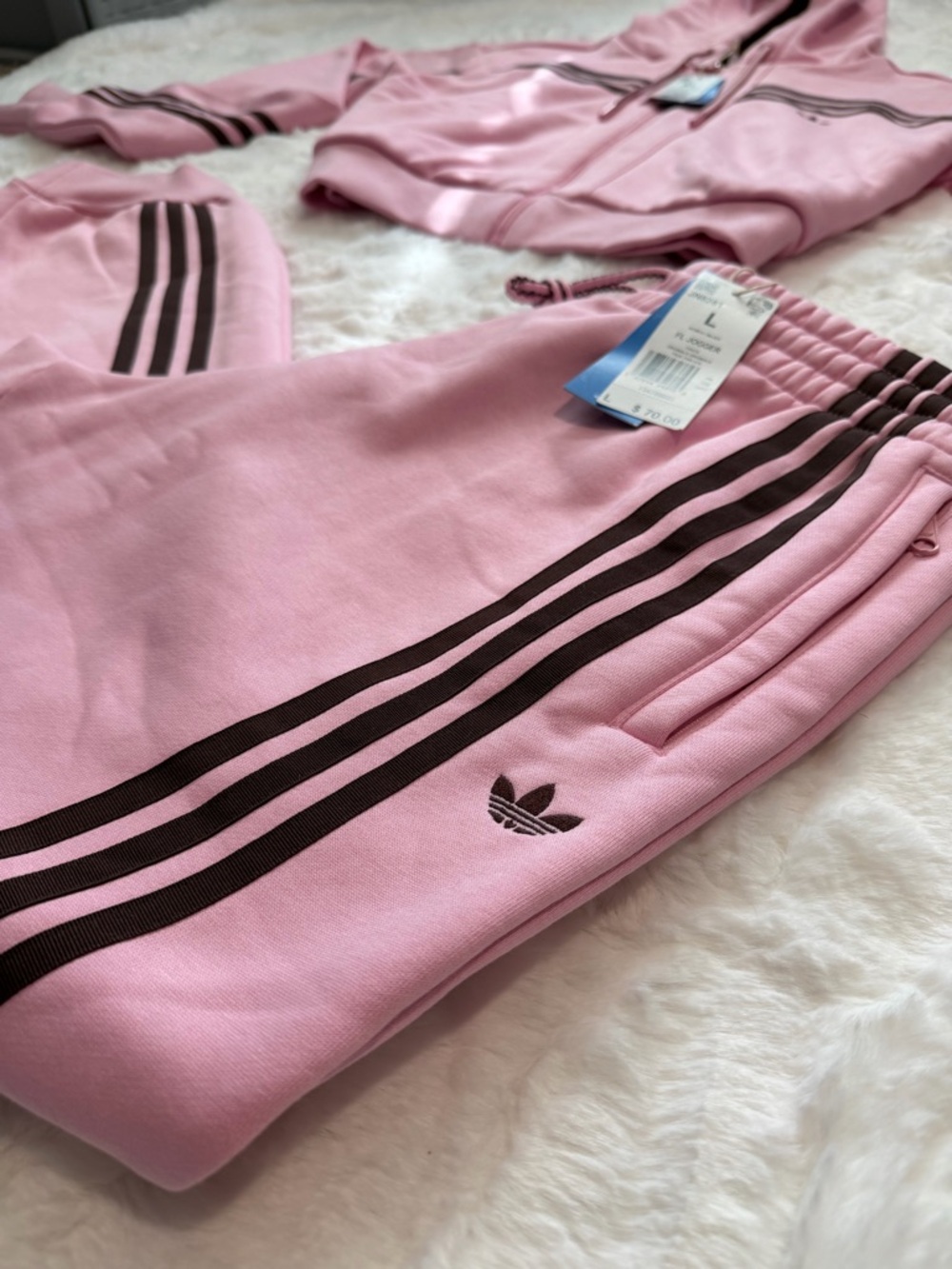 NWT Adidas Originals 70s Short Full Zip Fleece Hoodie & Joggers, True Pink - Picture 3 of 8